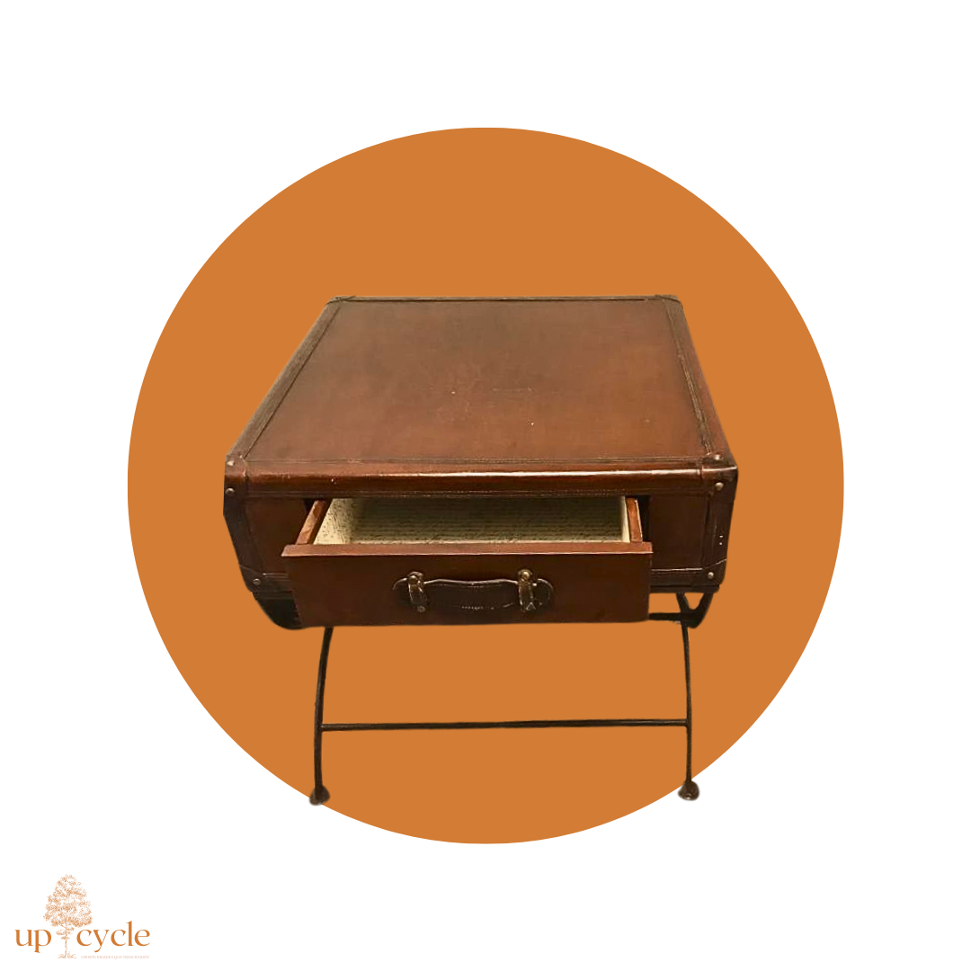 Mesa Auxiliar Cuadrada Estilo Vintage de Madera con Patas de Herrería