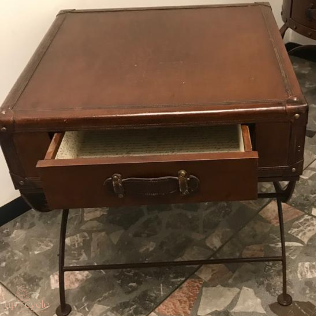 Mesa Auxiliar Cuadrada Estilo Vintage de Madera con Patas de Herrería