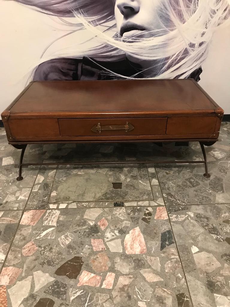 Mesa de Centro Rectangular Estilo Vintage de Madera con Patas de Herrería