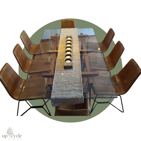 Mesa de Comedor de  Madera Genuina de Nogal y Cristal Templado